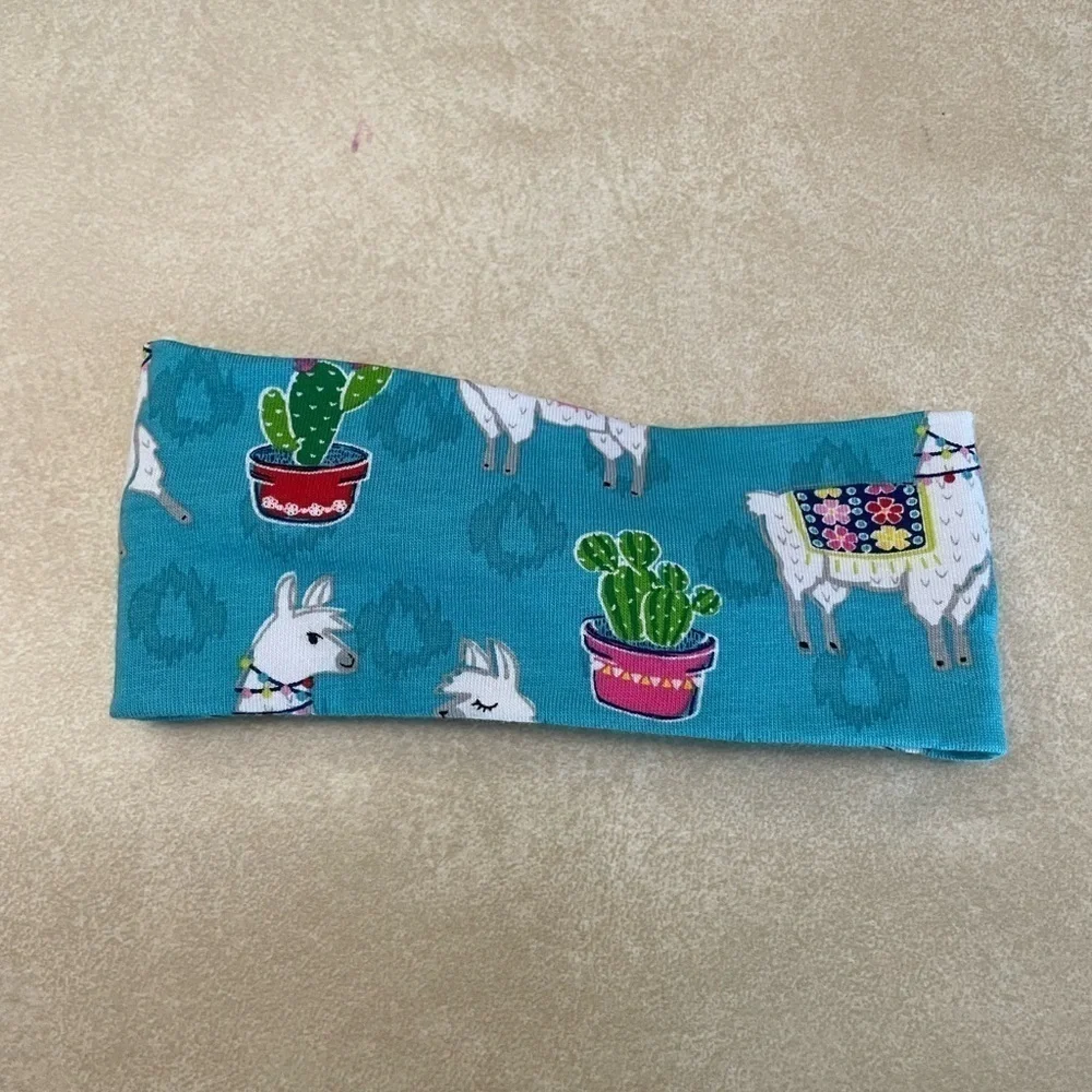 Toddler Girls Blue White Llama Print Handmade Knot Headband NWOT